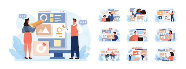 Marketing campaign set. Brand or product advertising with entertaining