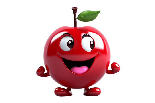 Cheerful Cartoon Apple Character on Transparent Background. AI