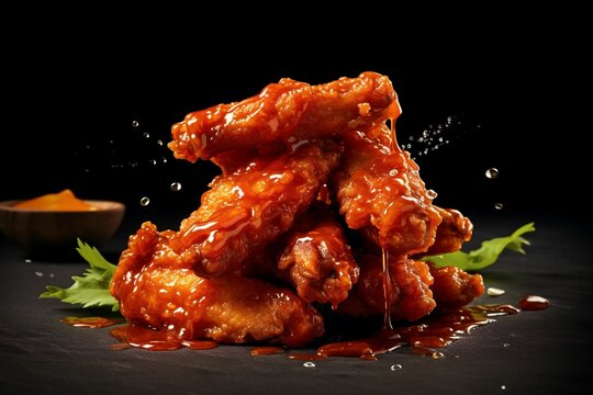 AI generated image of fried chicken wings in a flavorful sauce