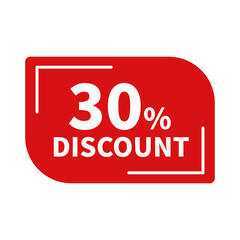 30 Discount In Red Color Rectangle Shape With White Line For Business Sale
