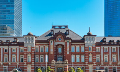 Beautiful building of Tokyo Station with cityscape, This is the oldest and most beautiful train station in Tokyo, Japan