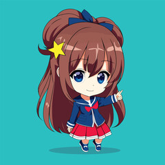 Cute Chibi Anime student Kawaii Cartoon