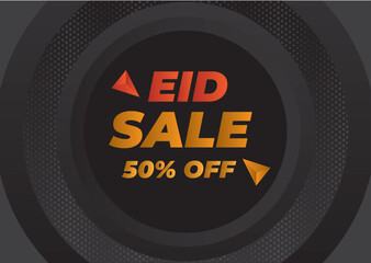 Abstract Eid Sale Banner 50% off design illustration, black background design , creative design 