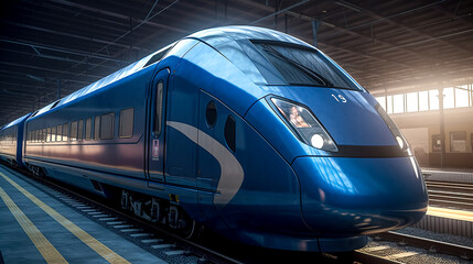 Naklejka premium Modern train at the station, generative AI.