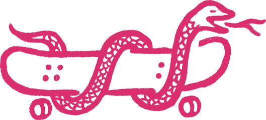 Snake coiled on a skateboard Illustration