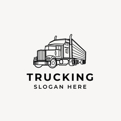 logo with truck on white background, monochrome style. Logistuc logo Transport