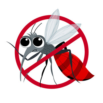 Vector illustration of stop mosquito on white background. Funny image suitable for prints, stickers, web element.