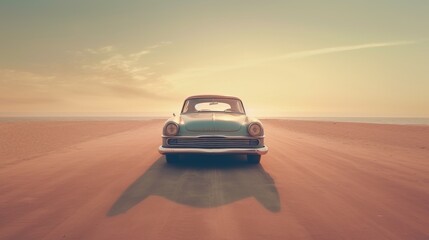 Plakat a car on a sandy road. Generative AI Art.