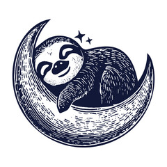 cute sleeping sloth on the moon sketch © Satoru Sketches
