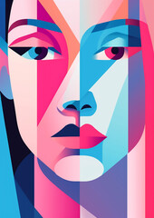 fashion woman poster modern portrait minimalist cubist abstract graphic cubism face. Generative AI.