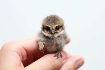 Fototapeta premium Cute micro baby owl on white background Generative AI