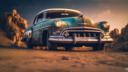 Obraz na płótnie Canvas an old rusty car in the desert. Generative AI Art.