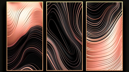 Abstract background with golden lines on a dark background, generative AI.