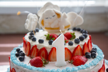 white blue cake for 1 year