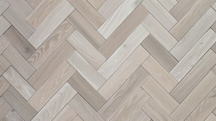White oak wooden floor background. Herringbone pattern parquet backdrop. Pale natural hardwood texture. Flat lay, top view.