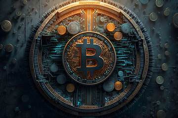 Ai generated illustration of digital crypto currency bitcoin