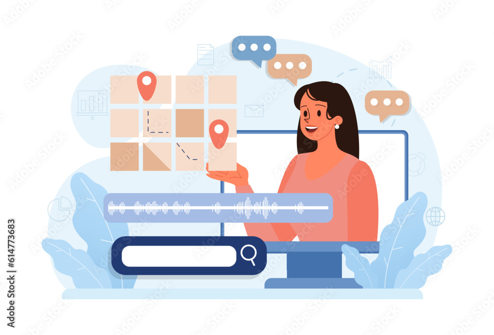 Poster voice search. artificial intelligence virtual assistant. character