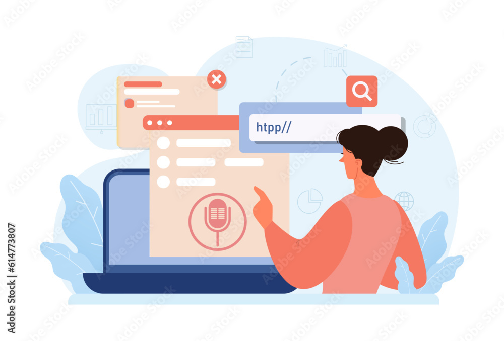 Poster voice search. artificial intelligence virtual assistant. character