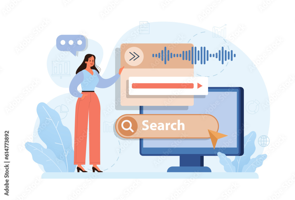 Wall mural voice search. artificial intelligence virtual assistant. character