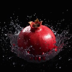 Realistic Pomegranate in Splash of Water