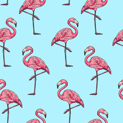 Naklejka premium Flamingo bird seamless pattern, background