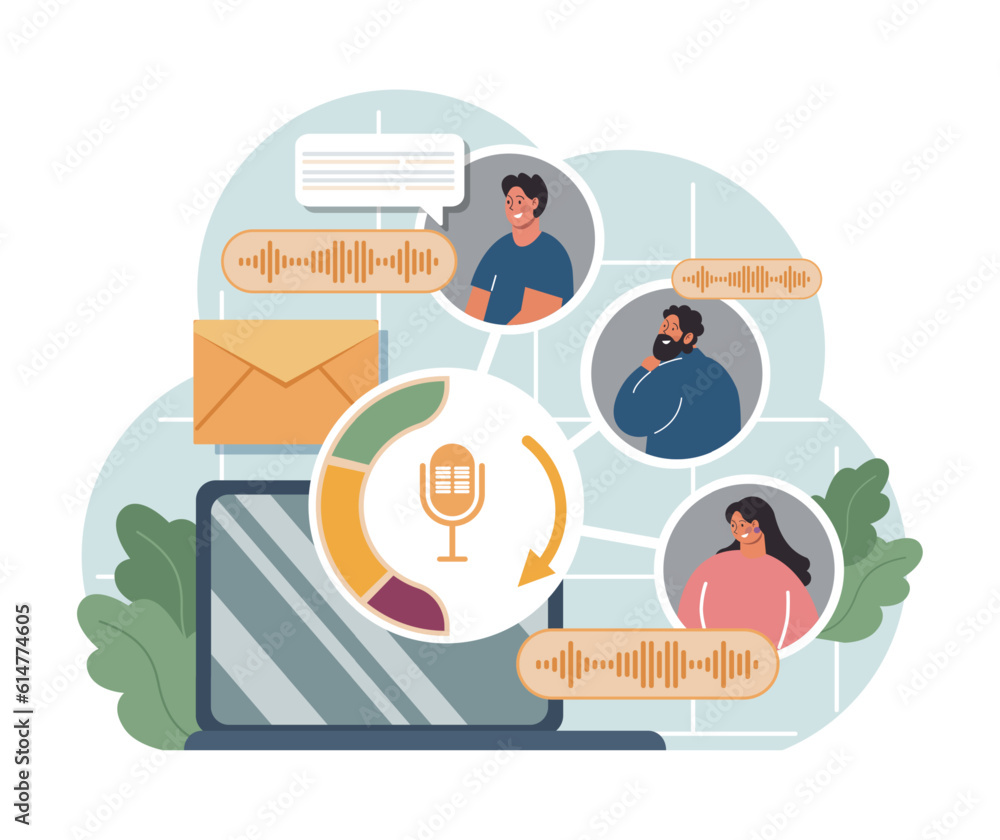 Poster voice search. artificial intelligence virtual assistant. character