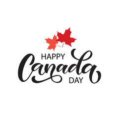 Happy Canada Day handwritten text isolated on white background. Modern brush ink calligraphy, vector illustration. Hand lettering typography. Postcard, logo, greeting card, banner design. 1st of July