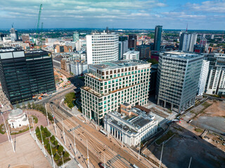 Aerial view of the eBirmingham city center. Beautiful English city, with modern skyscrapers and...