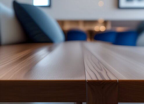 Close-up Of A Wooden Table Shot From The Side.