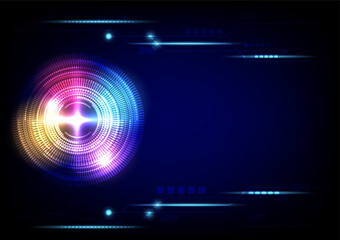 Hi-tech circle with a rectangular shapes on darkblue abstract background.  Futuristic communication and connection concept. cyberspace, and digital innovation