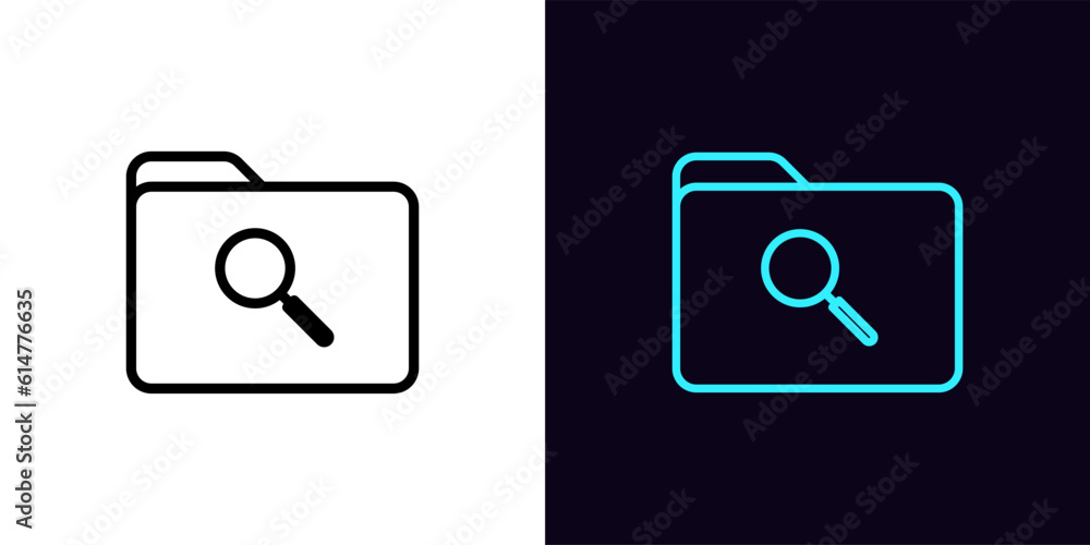 Poster outline folder search icon, with editable stroke. file folder with magnifier tool, document search i