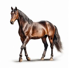 Illustration of a brown racing champion stallion horse on white background Generative AI