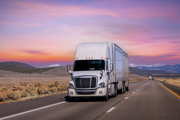Semi Trucks on road, USA. Trucking in Nevada, USA