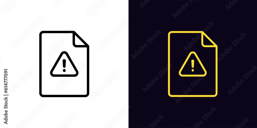 Poster outline file damage icon, with editable stroke. document with exclamation mark, danger data. damaged