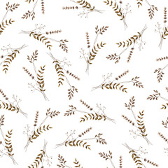 Seamless pattern with watercolor flowers. Wildflowers, boho pattern, delicate herbs, leaves and branches.