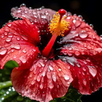 Hibiscus flower with water drops, macro, sunny day background, bokha mood