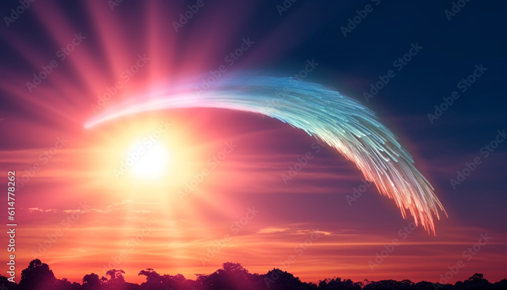 Aufkleber the glowing sunset sky explodes with vibrant multi colored patterns generated by ai