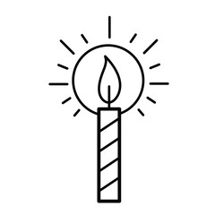 One bright light striped candle vector icon outline isolated on square white background. Simple flat minimalist outlined drawing with birthday party celebration theme.