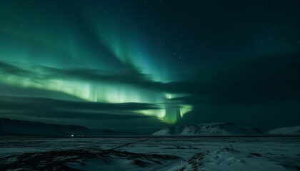 Night sky illuminates majestic arctic landscape, revealing starry mysteries generated by AI
