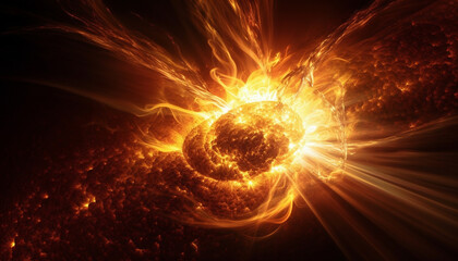 Exploding fiery sphere ignites natural phenomenon in futuristic galaxy illustration generated by AI