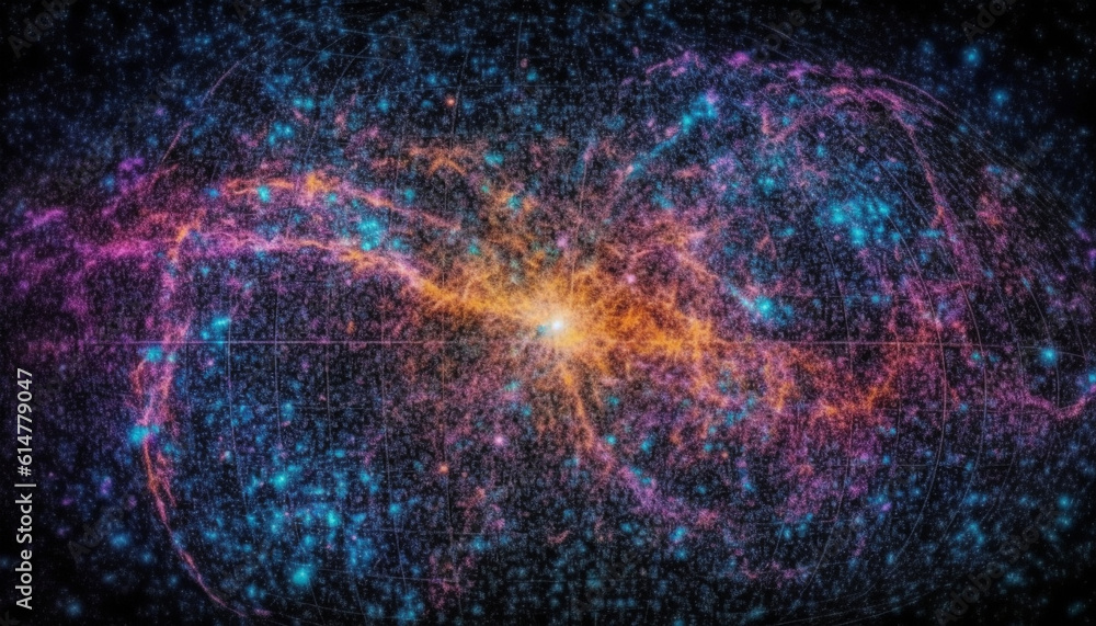 Poster futuristic galaxy explodes in multi colored chaos, illuminating star field backdrop generated by ai