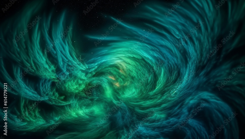 Poster futuristic galaxy backdrop, glowing multi colored abstract patterns in motion generated by ai
