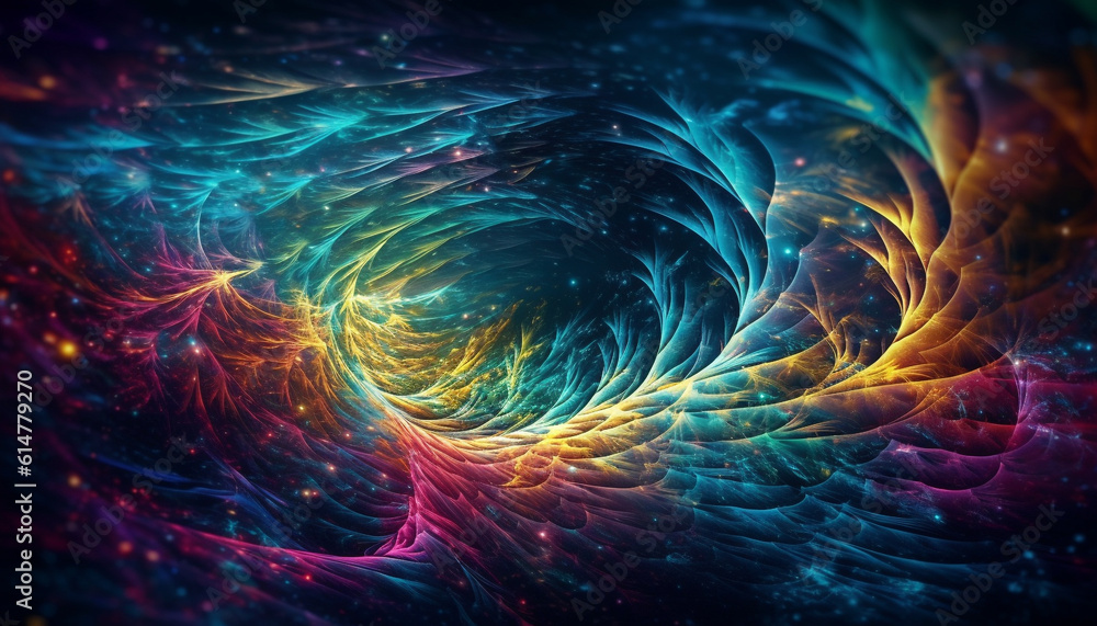 Poster futuristic galaxy explodes with vibrant colors in surreal computer graphic generated by ai