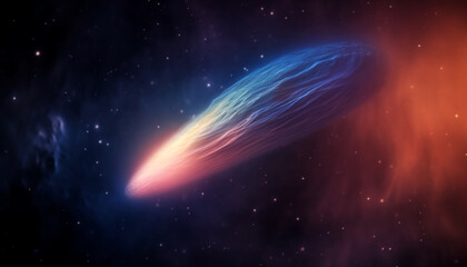 Abstract galaxy explodes with glowing star trail in deep space generated by AI