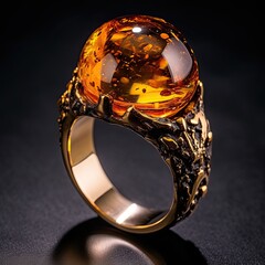 Luxurious ring with amber. Generative AI