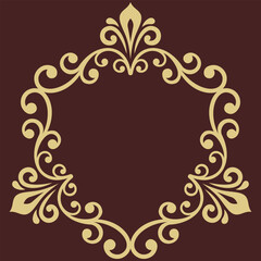 Oriental vector round frame with arabesques and floral elements. Floral border with vintage brown and golden pattern