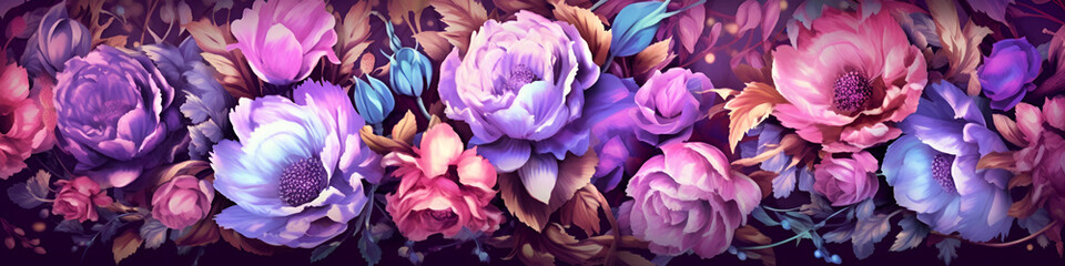 Ai generated illustration of vintage flowers background pattern