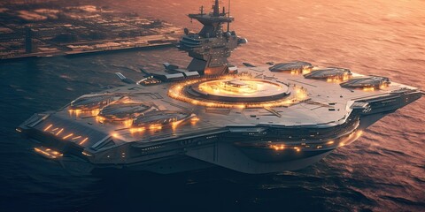 Futuristic aircraft carrier concept design. Generative AI