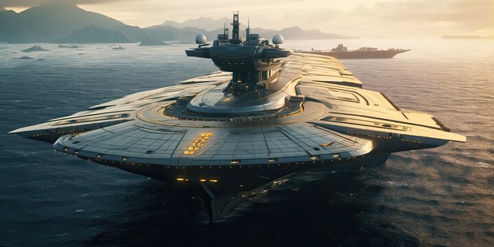 Futuristic aircraft carrier concept design. Generative AI