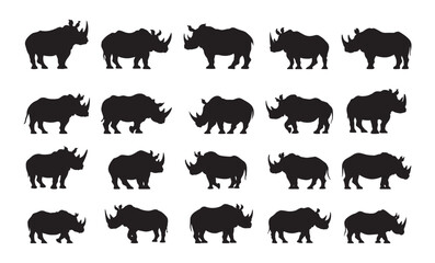 Rhino silhouettes collection, Rhinoceros set. isolated on white background 